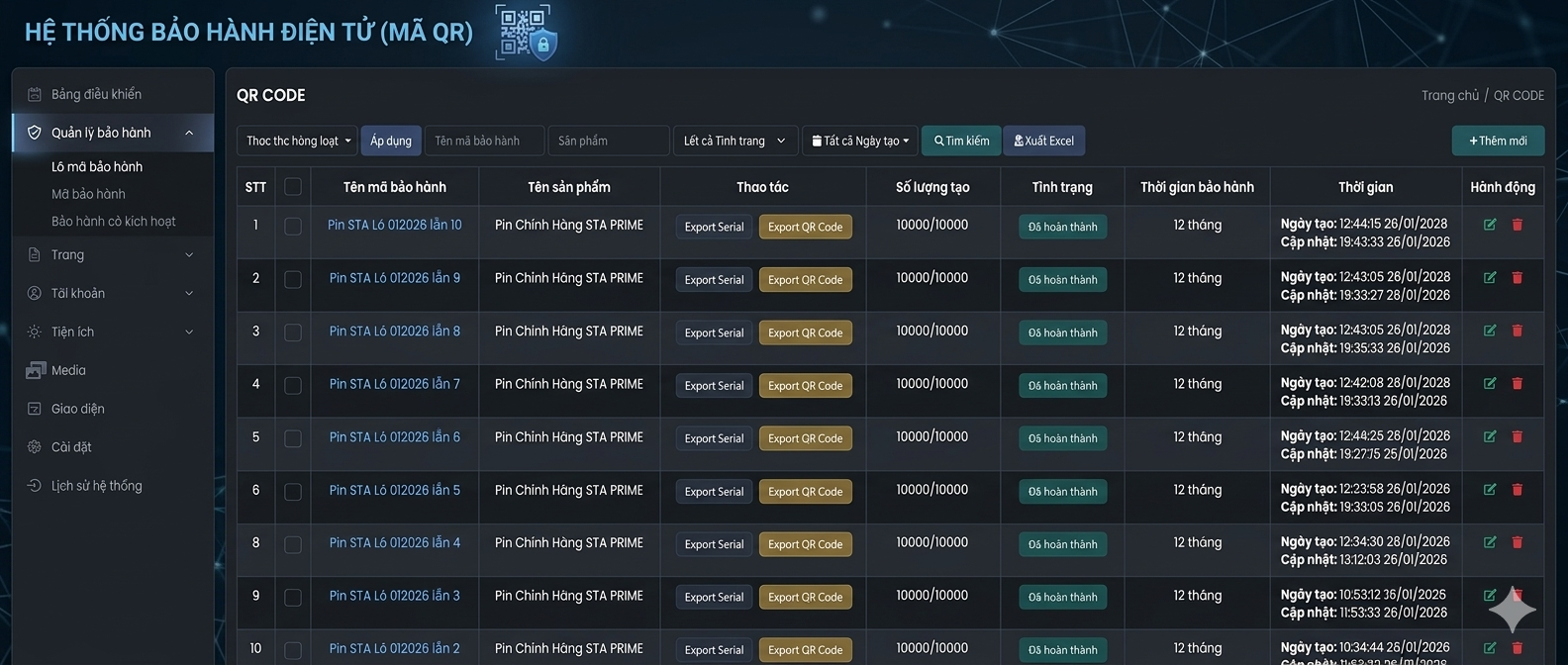 Giao diện quản lý tập trung